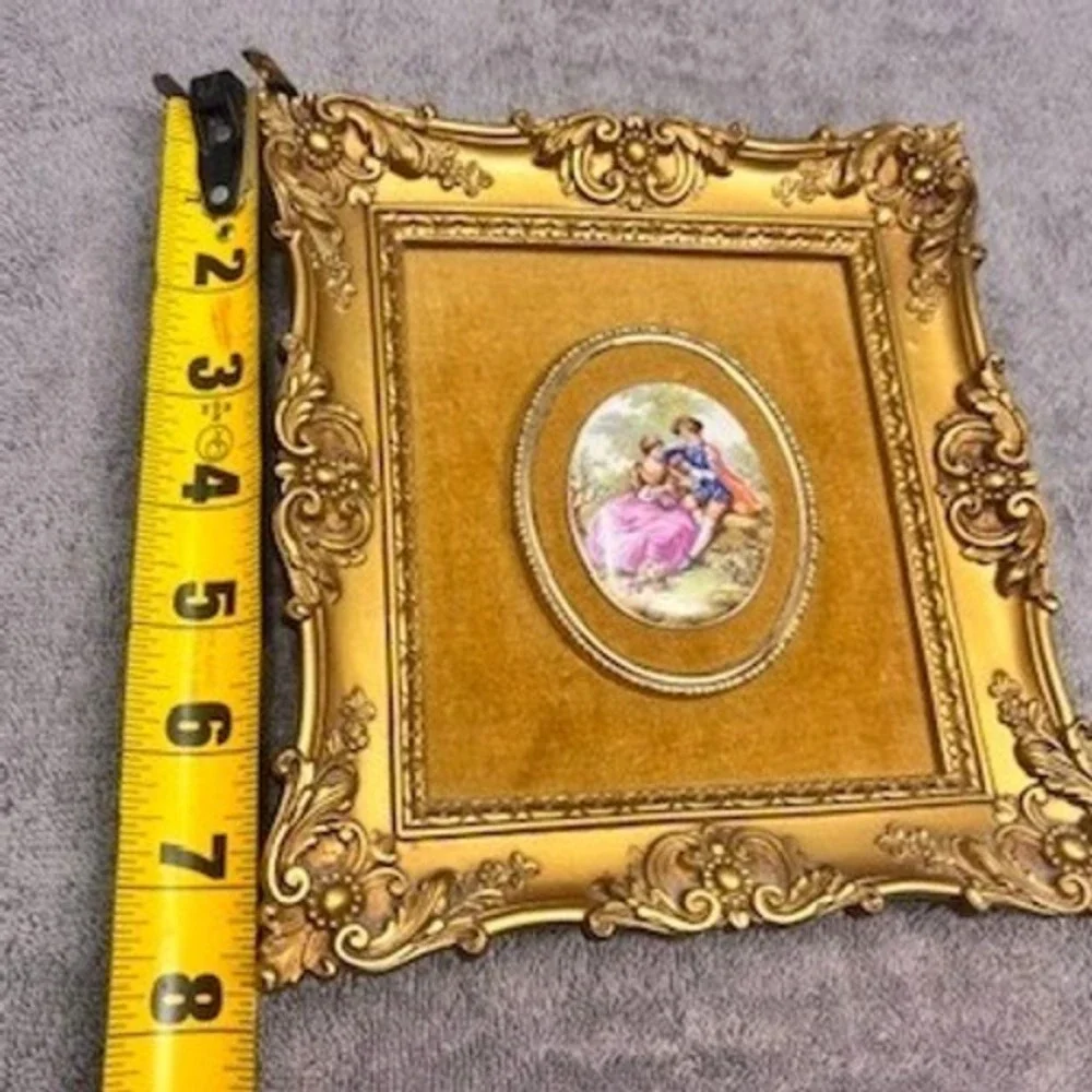 Vtg French FRAGONARD Porcelain Cameo Framed ORNATE Velvet Hollywood Regency